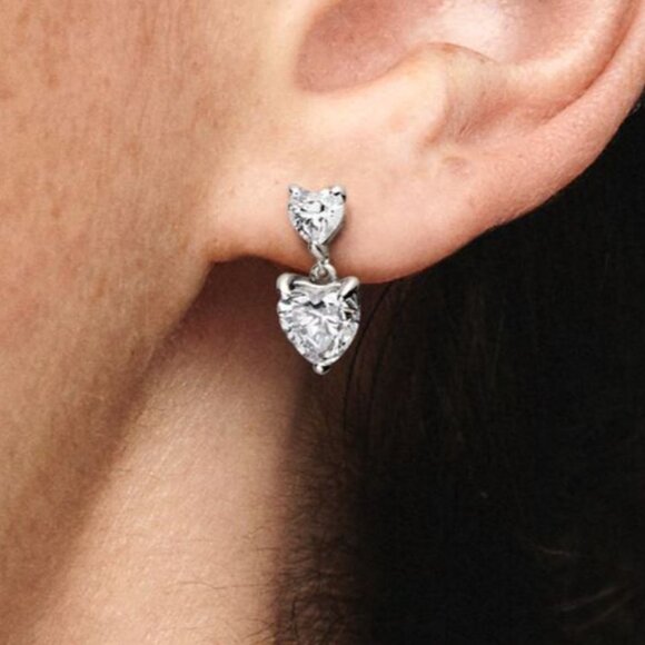 Pandora Double Heart Sparkling Stud Earrings - Picture 7 of 8
